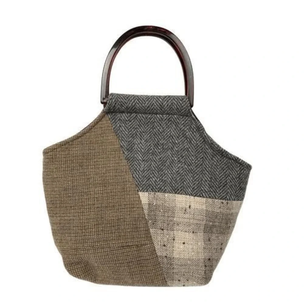 Baabaazuzu One-of-Kind Handbag‎ Purse Recycled Wool Gold Beige Tan Cream Gray